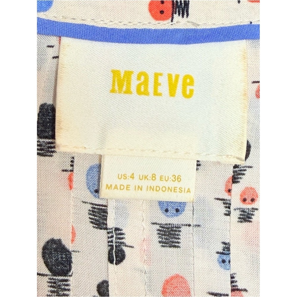 Maeve Button Down Tunic Blouse 4 Ivory Rayon Print Boho Whimsical Artsy Anthro - Picture 4 of 11